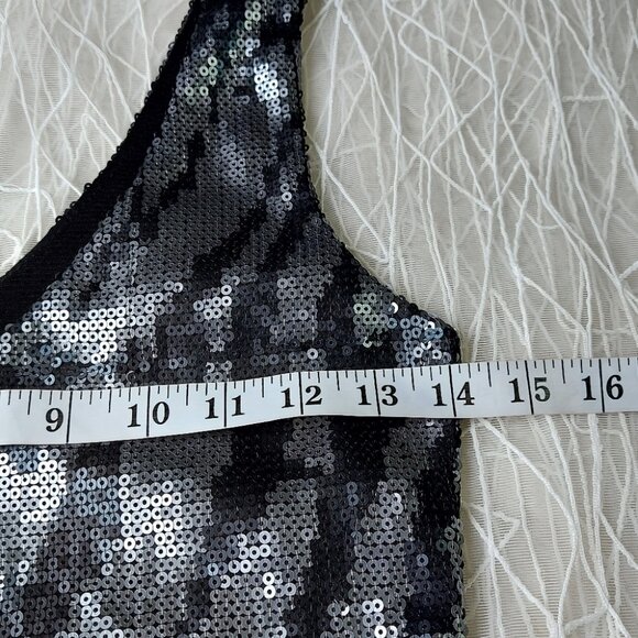 Le Chateau Sequin Mini Dress XXS V-neckline Black Silver Shiny Party Dress NWT - Picture 9 of 12